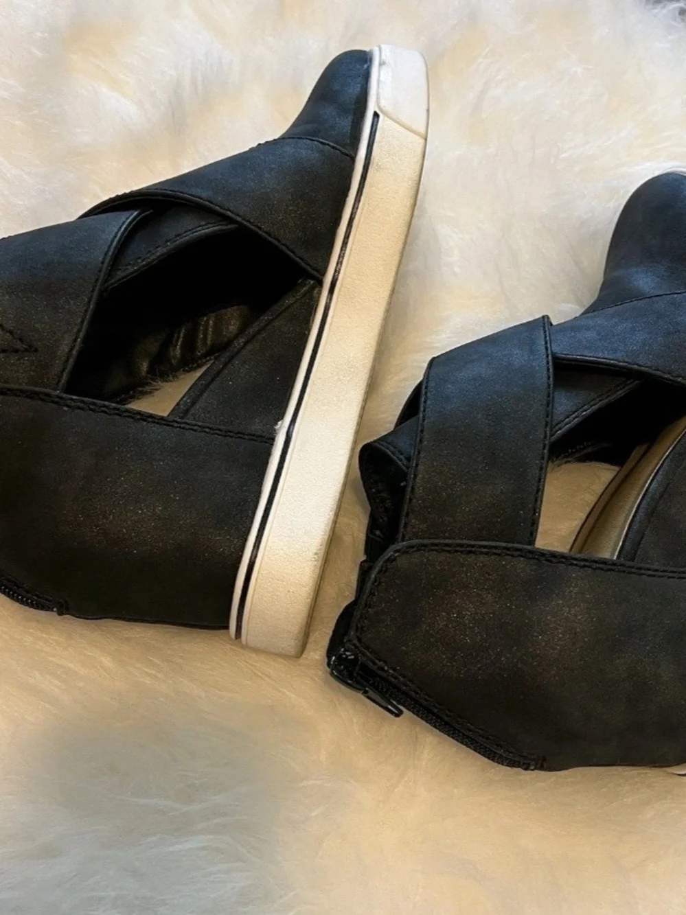 Maurices Black Crisscross Slip-On Wedge Sneakers with White Sole